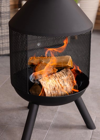 Charles Bentley Round Black Powder Coated Steel Modern Chimenea (H116cm x W44.5cm x D44.5cm)