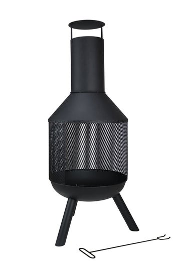 Charles Bentley Round Black Powder Coated Steel Modern Chimenea (H116cm x W44.5cm x D44.5cm)