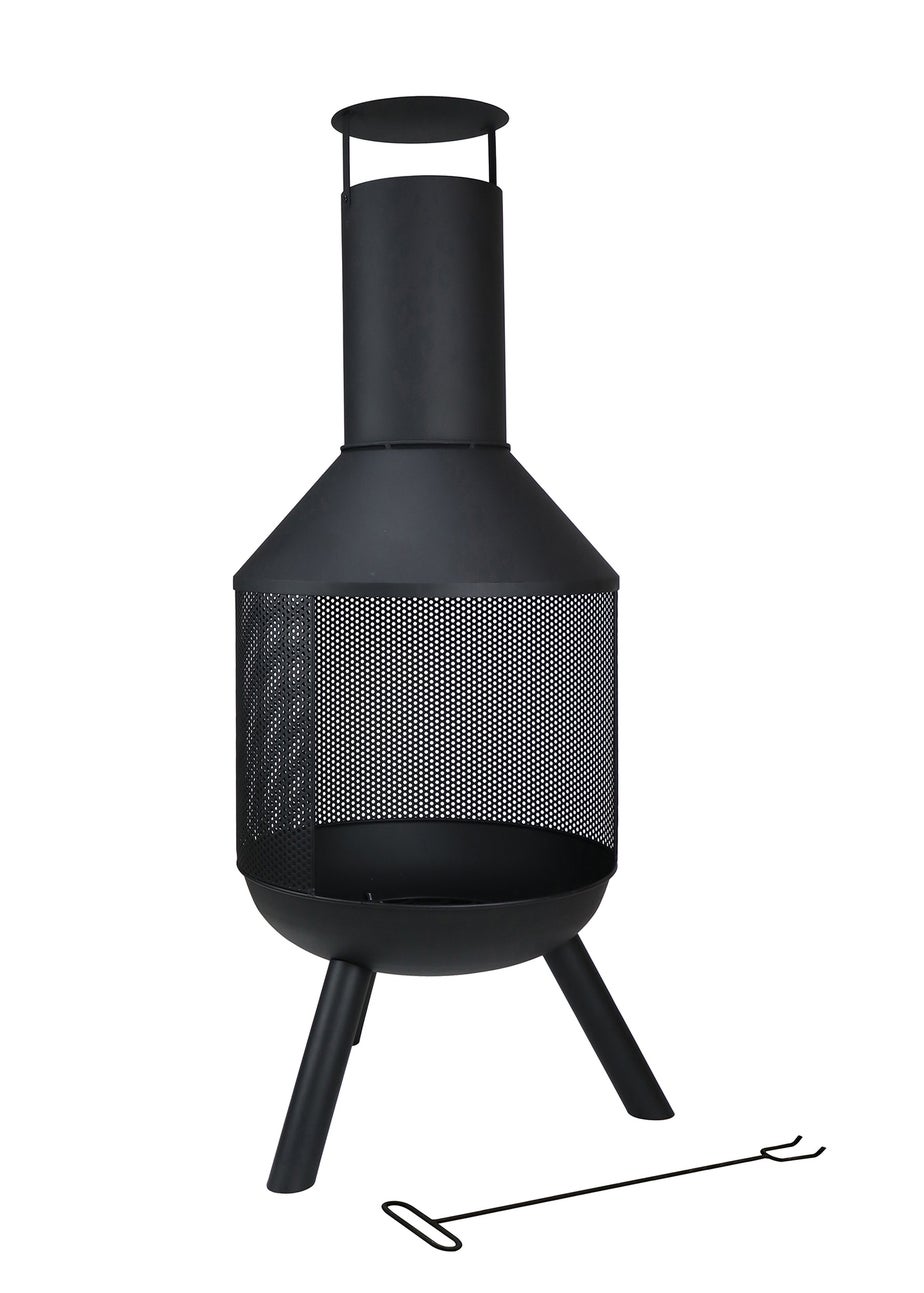Charles Bentley Round Black Powder Coated Steel Modern Chimenea (H116cm x W44.5cm x D44.5cm)