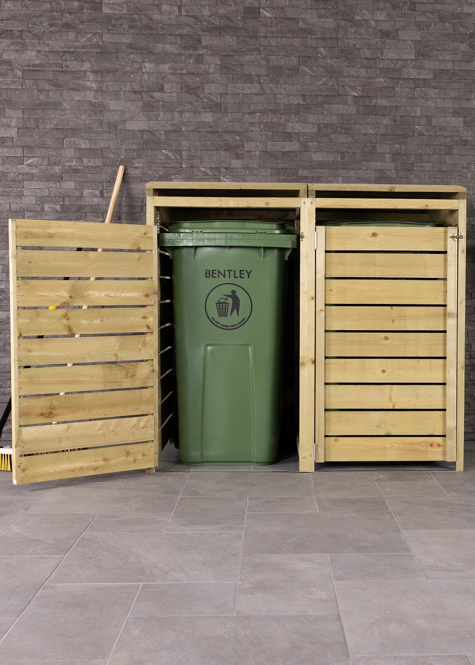 Charles Bentley Double Wooden Wheelie Bin Storage Unit Dustbin Pressure Treated