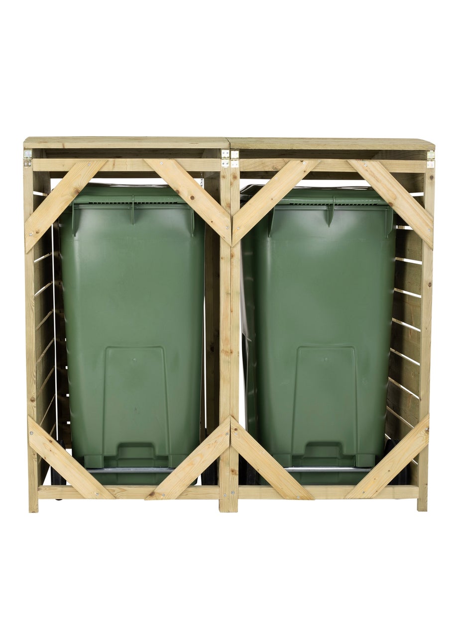 Charles Bentley Double Wooden Wheelie Bin Storage Unit Dustbin Pressure Treated