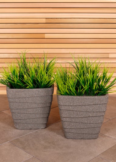 Charles Bentley Pair of Trojan Square Granite Planters Grey Plastic (Dia. 33cm)