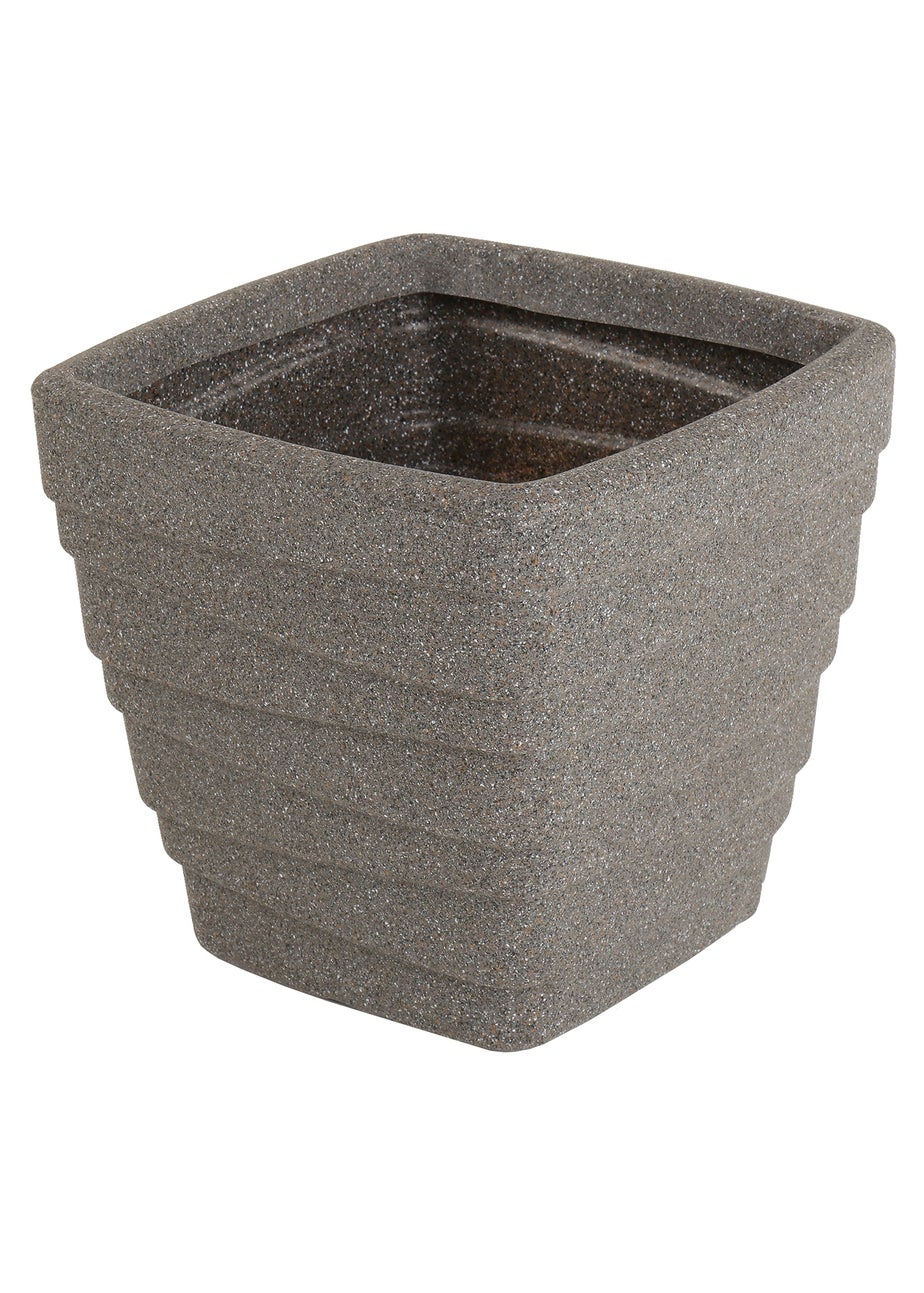 Charles Bentley Pair of Trojan Square Granite Planters Grey Plastic (Dia. 33cm)