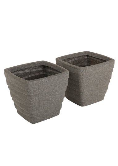 Charles Bentley Pair of Trojan Square Granite Planters Grey Plastic (Dia. 33cm)