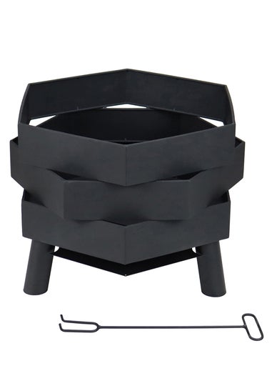 Charles Bentley Hexagonal 46cm Black Powder Coated Steel Modern Firepit (H35.5cm x W46cm x D46cm)