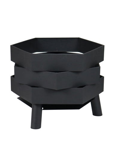 Charles Bentley Hexagonal 46cm Black Powder Coated Steel Modern Firepit (H35.5cm x W46cm x D46cm)