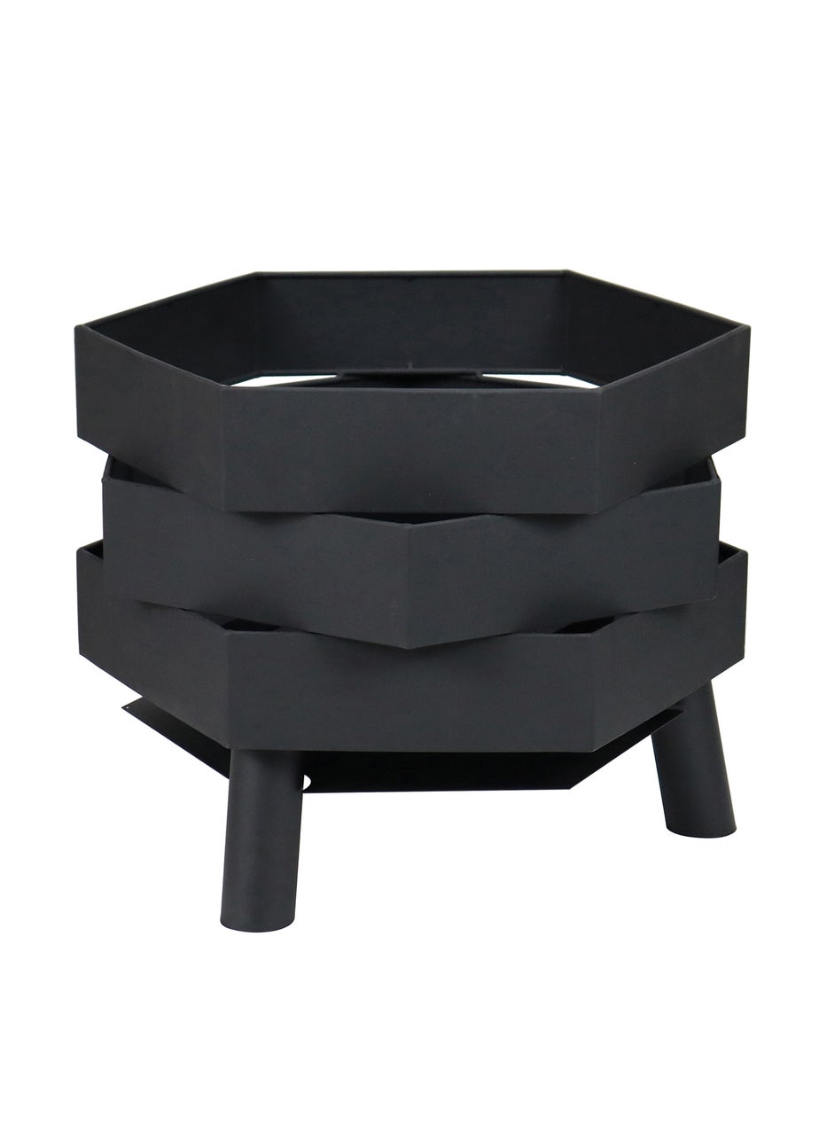 Charles Bentley Hexagonal 46cm Black Powder Coated Steel Modern Firepit (H35.5cm x W46cm x D46cm)