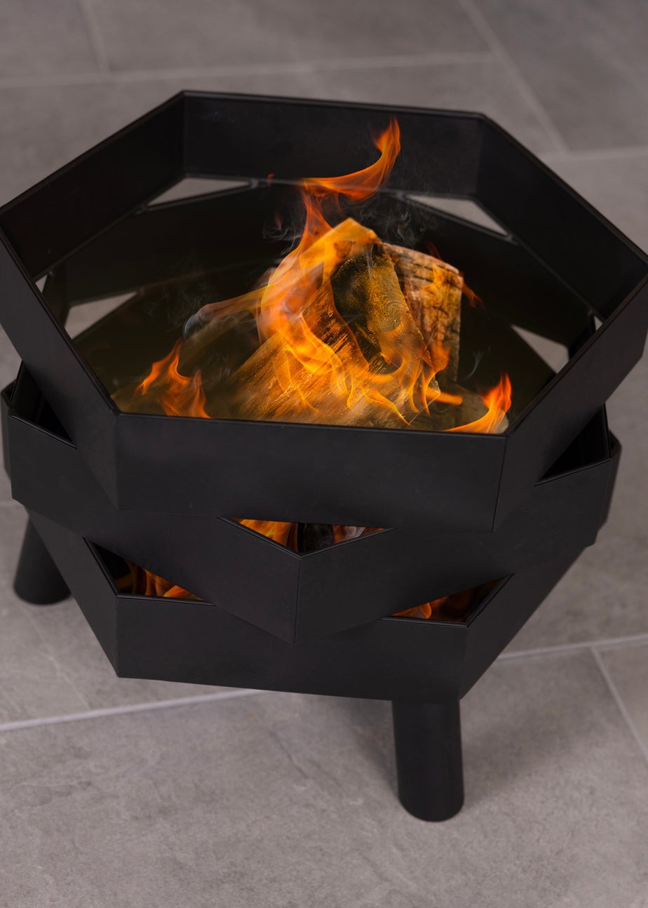 Charles Bentley Hexagonal 46cm Black Powder Coated Steel Modern Firepit (H35.5cm x W46cm x D46cm)