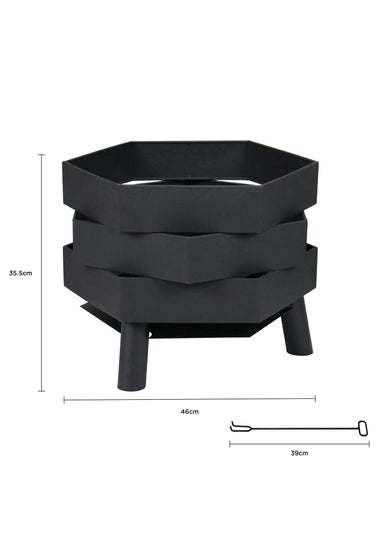 Charles Bentley Hexagonal 46cm Black Powder Coated Steel Modern Firepit (H35.5cm x W46cm x D46cm)