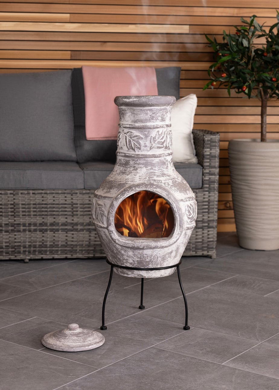 Charles Bentley Outdoor Medium Natural Clay Chiminea Patio Heater Firepit (H85cm x W36cm)