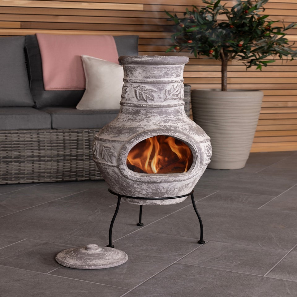 Charles Bentley Outdoor Medium Natural Clay Chiminea Patio Heater Firepit (H85cm x W36cm)