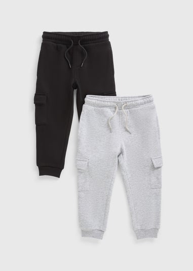 2 Pack Boys Grey & Black Cargo Jogging Bottoms (1-7yrs)