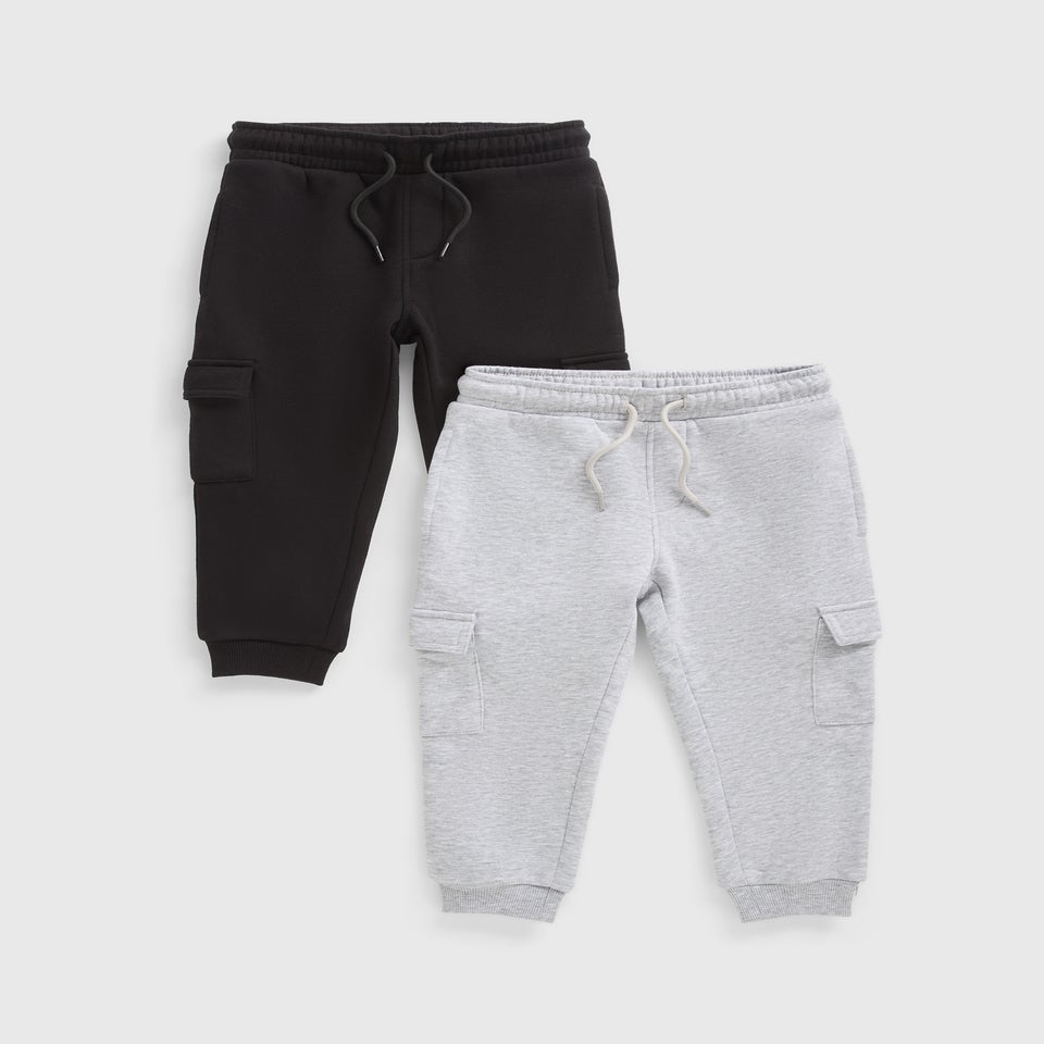 2 Pack Boys Grey & Black Cargo Jogging Bottoms (1-7yrs)