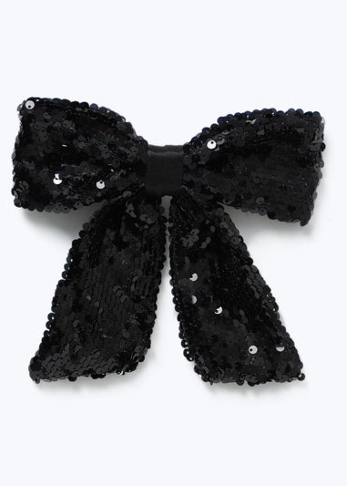 Black Sequin Bow Hair Clip