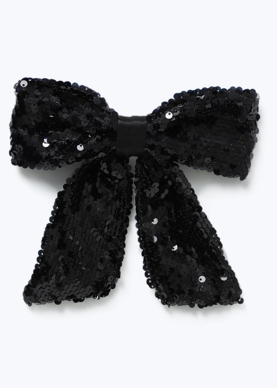 Black Sequin Bow Hair Clip