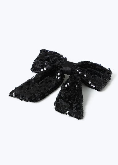 Black Sequin Bow Hair Clip