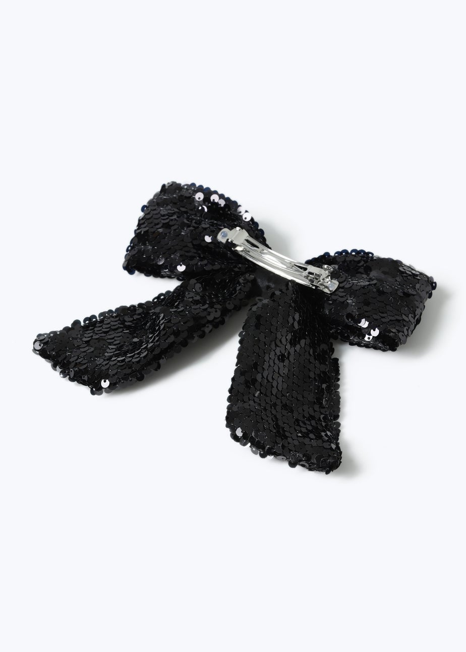 Black Sequin Bow Hair Clip