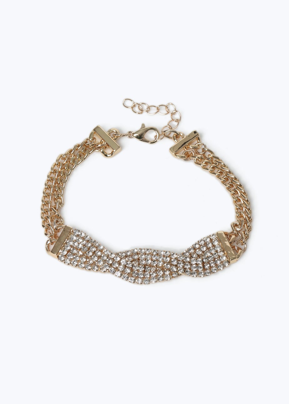 Muse Gold Rhinestone Twist Bracelet