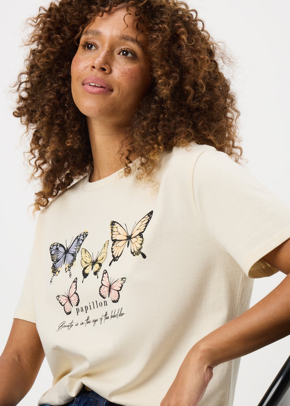 Cream Butterfly Graphic T-Shirt