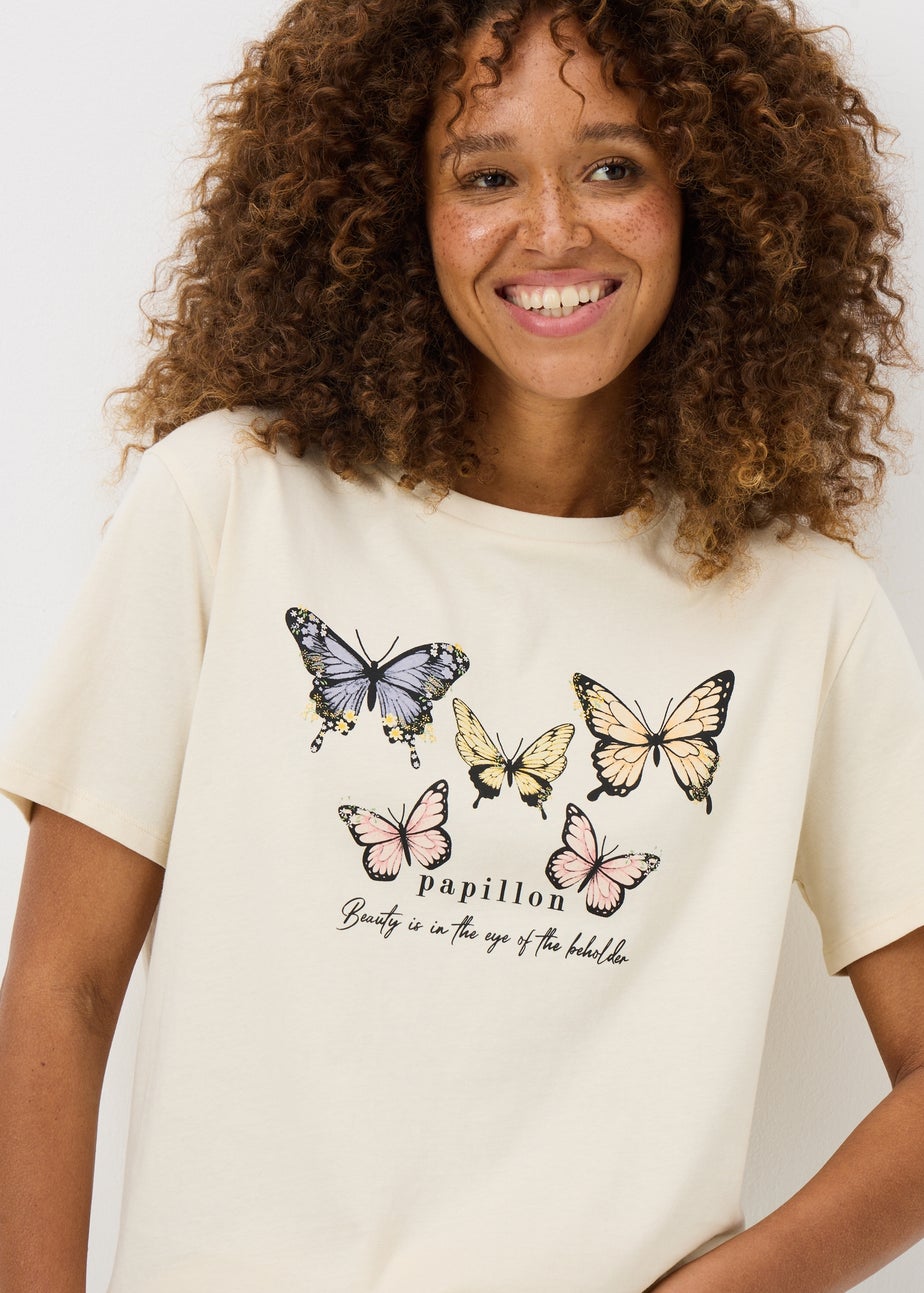 Cream Butterfly Graphic T-Shirt
