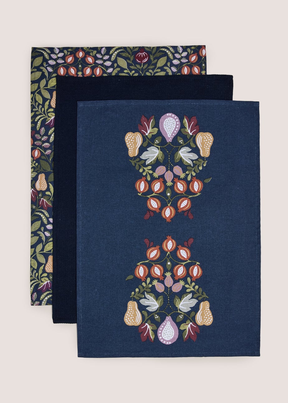 Navy Folk Harvest Tea Towels