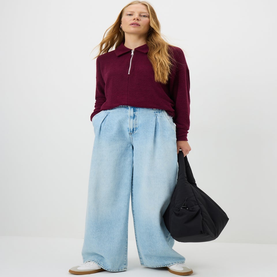 Burgundy Zip Collared Snit Top