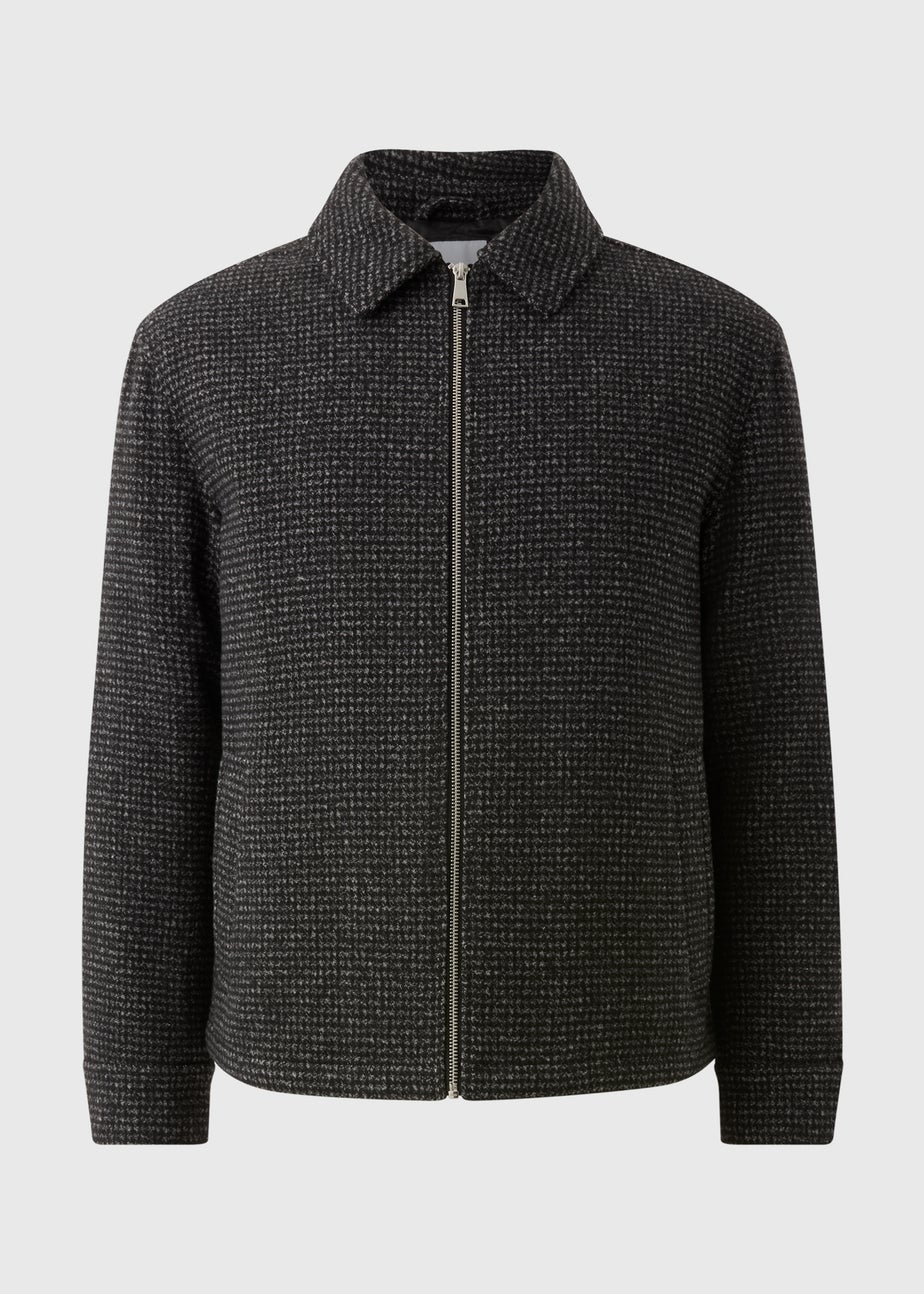 Grey Smart Check Zip Through Jacket