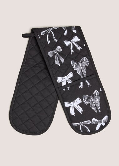 Black Mono Bow Oven Gloves