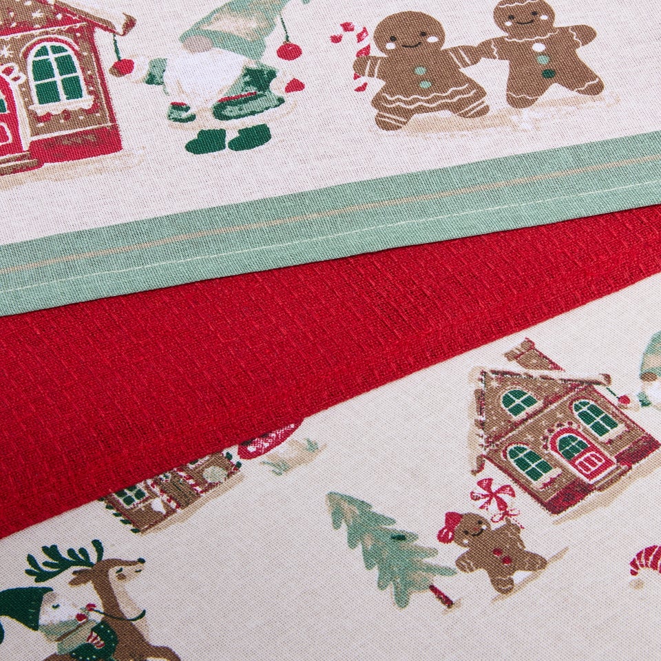 3 Pack Red Gingerbread Christmas Tea Towels