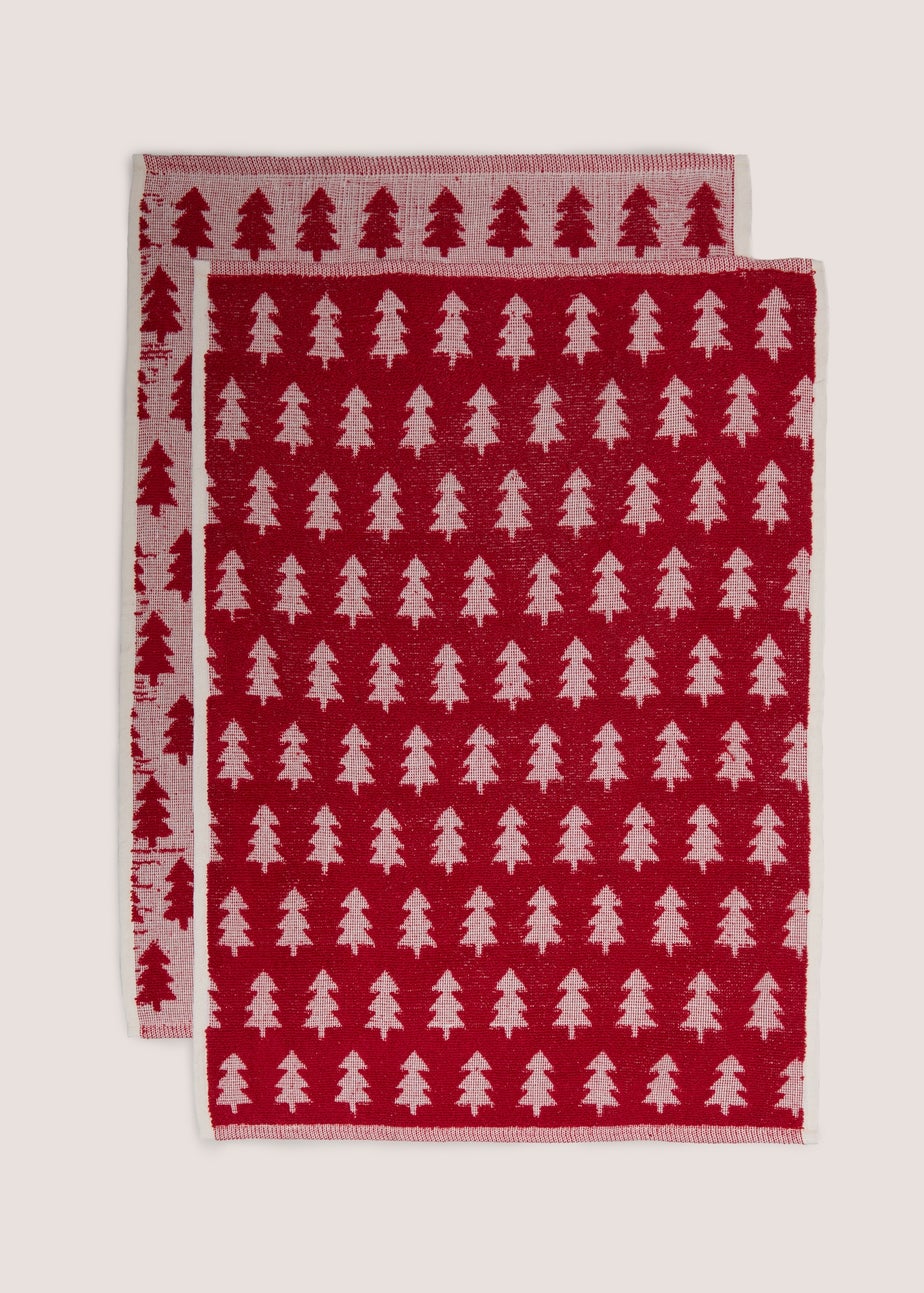 Red Christmas Tree Tea Towels
