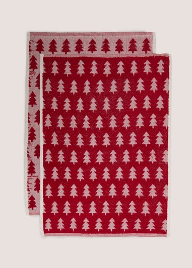 Red Christmas Tree Tea Towels