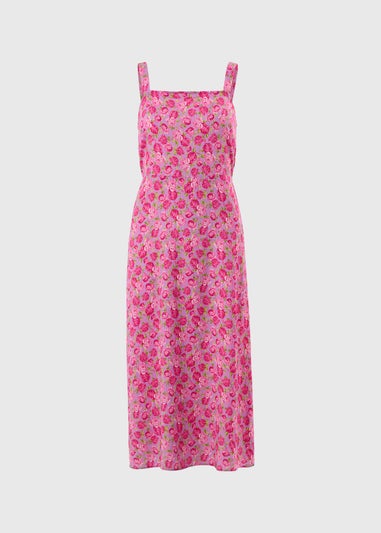 Pink Floral Bow Back Midi Dress