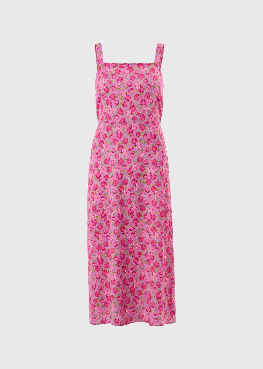 Pink Floral Bow Back Midi Dress