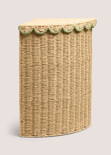 Natural Scallop Edge Corner Laundry Basket