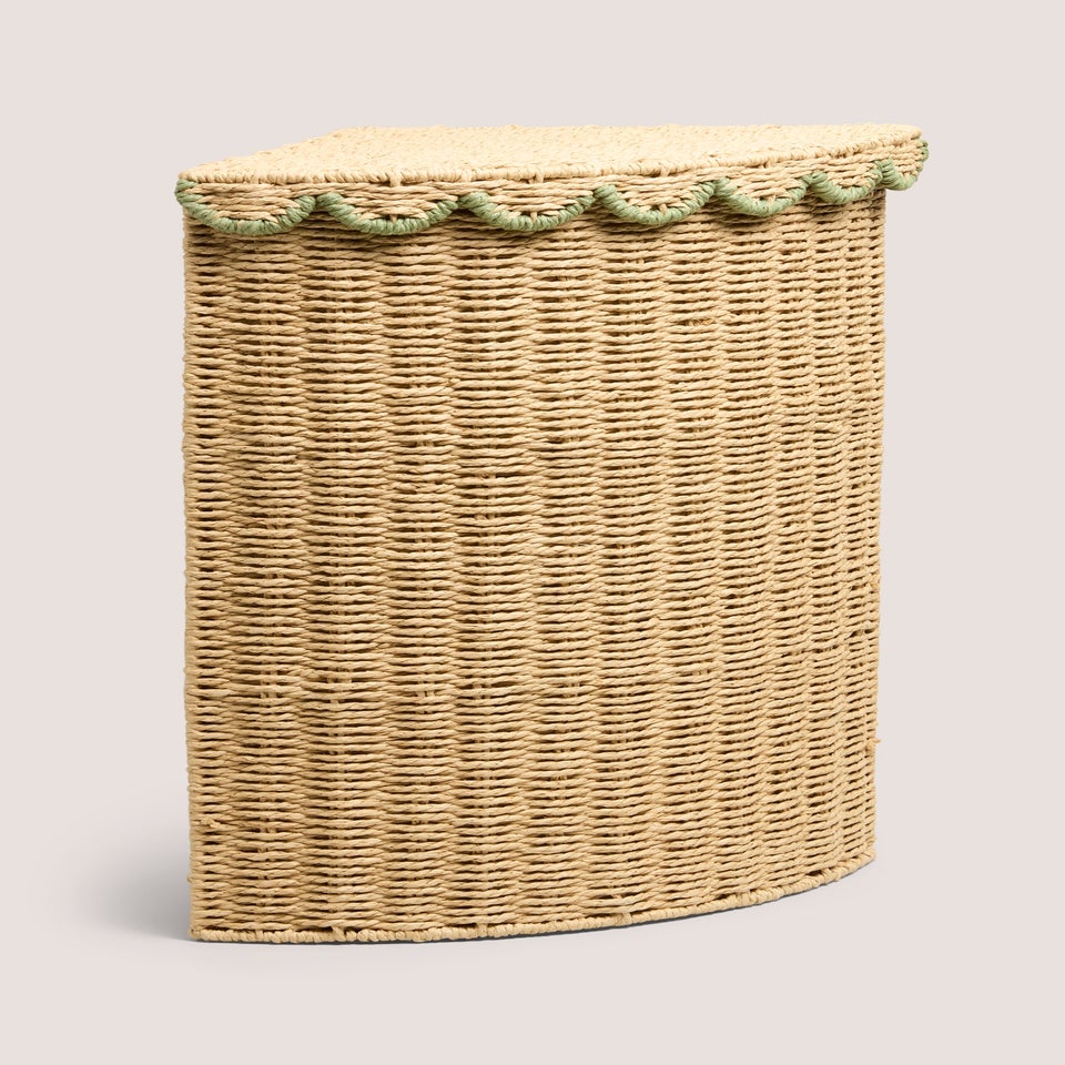 Natural Scallop Edge Corner Laundry Basket