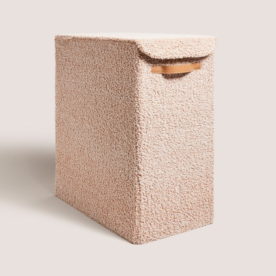 Cream Boucle Narrow Laundry Hamper