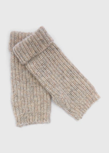 Oatmeal Ribbed Knit Fingerless Gloves