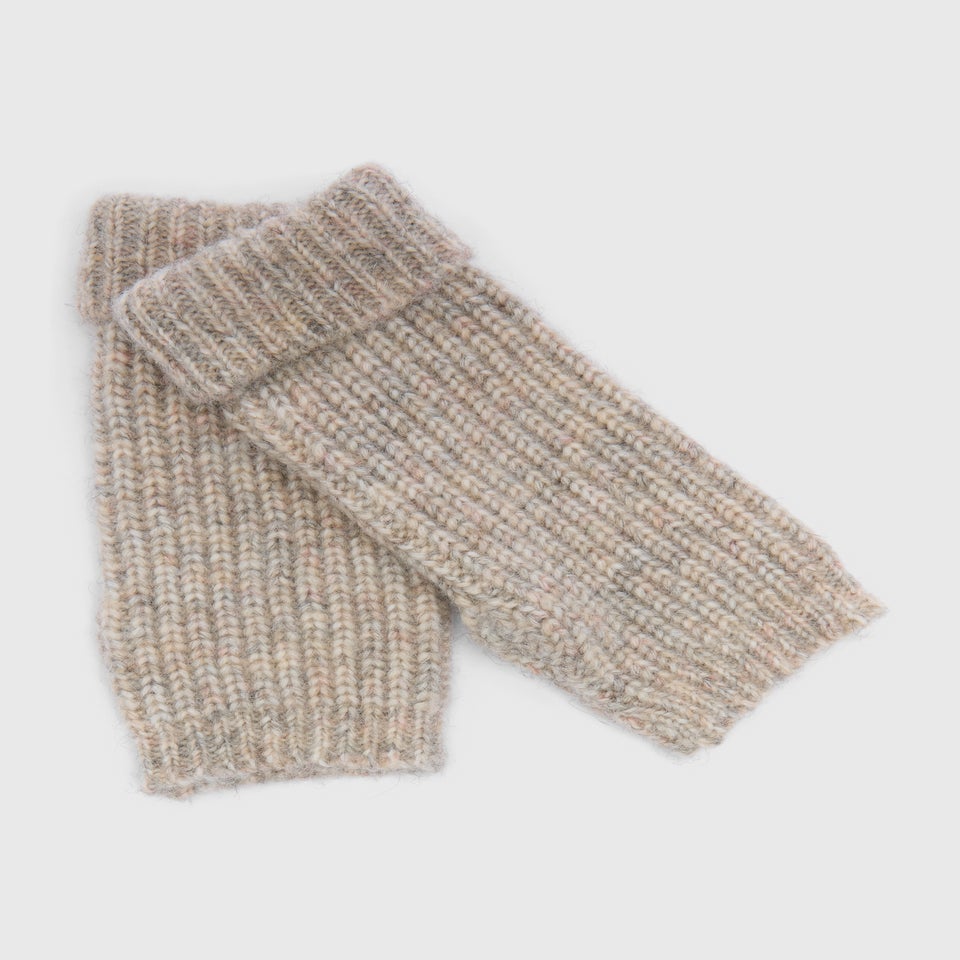Oatmeal Ribbed Knit Fingerless Gloves