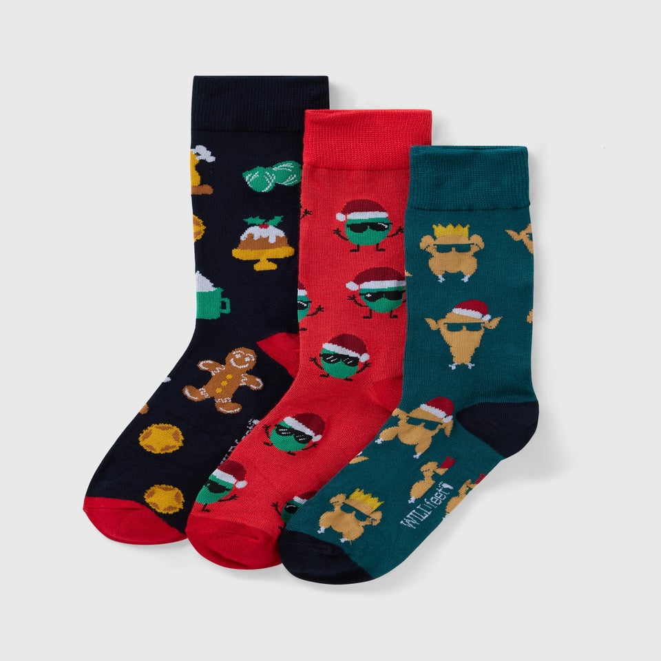 3 Pack Multicolour Christmas Gift Box Socks
