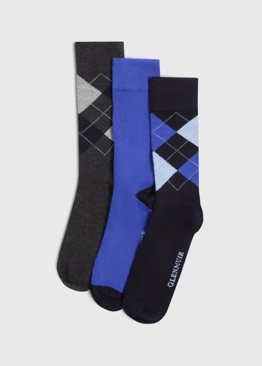 3 Pack Blue Glenmuir Arygle Socks