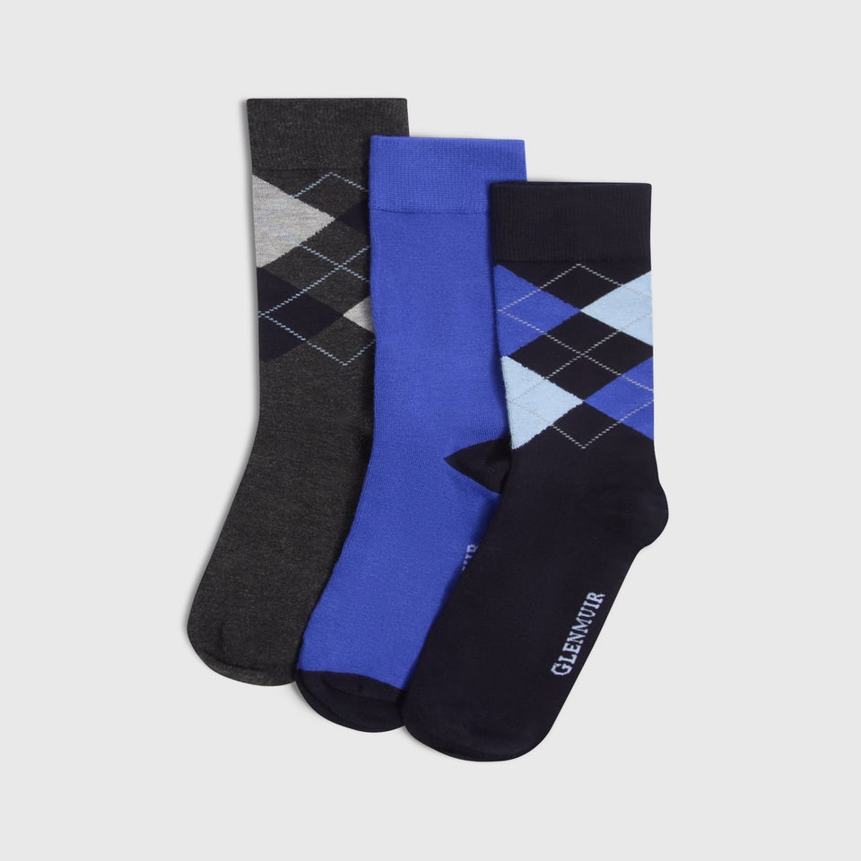 3 Pack Blue Glenmuir Arygle Socks