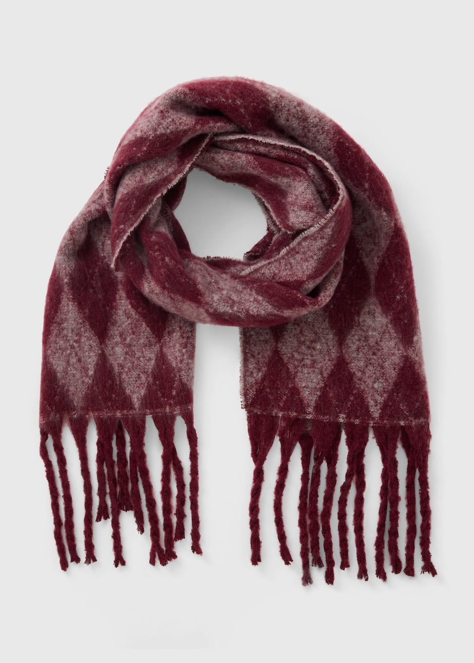 Burgundy Argyle Brushed Scarf