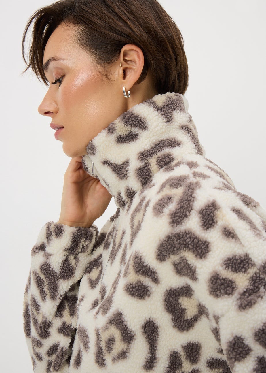 Natural Animal Print Half Zip Fleece