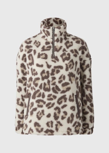 Natural Animal Print Half Zip Fleece