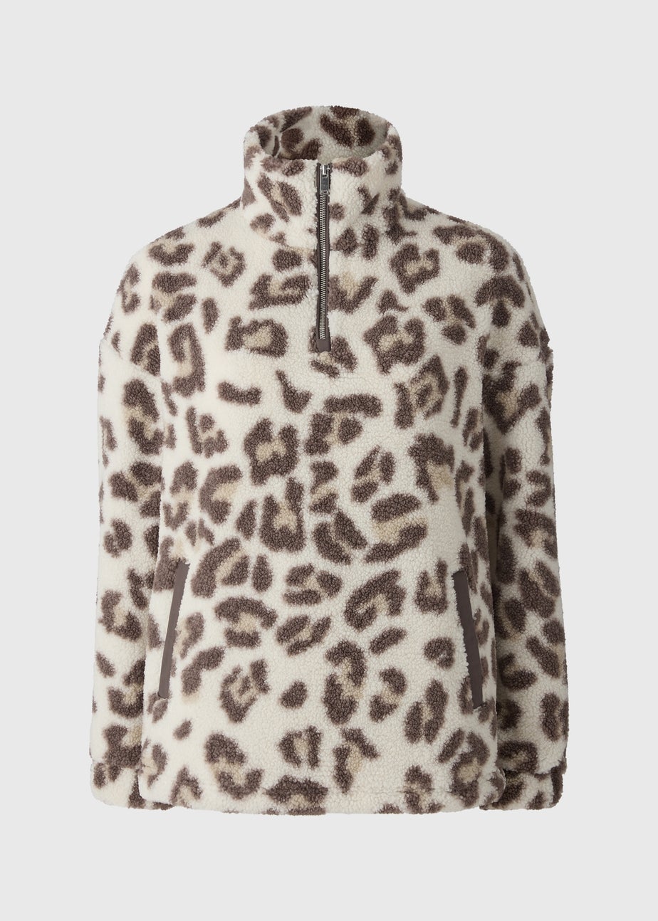 Natural Animal Print Half Zip Fleece