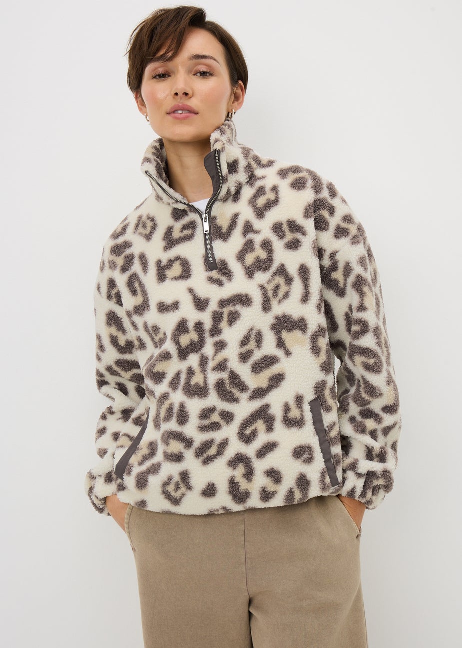 Natural Animal Print Half Zip Fleece