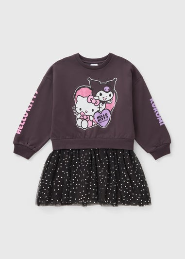 Hello Kitty Girls Charcoal Kuromi Mesh Sweater Dress (5-11yrs)