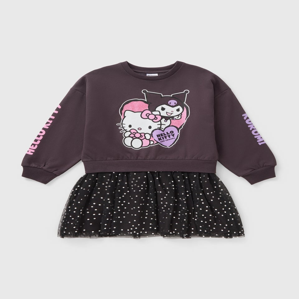 Hello Kitty Girls Charcoal Kuromi Mesh Sweater Dress (5-11yrs)