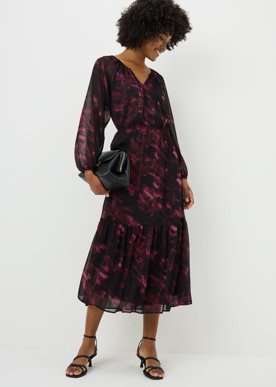 Red Watercolour Midaxi Dress