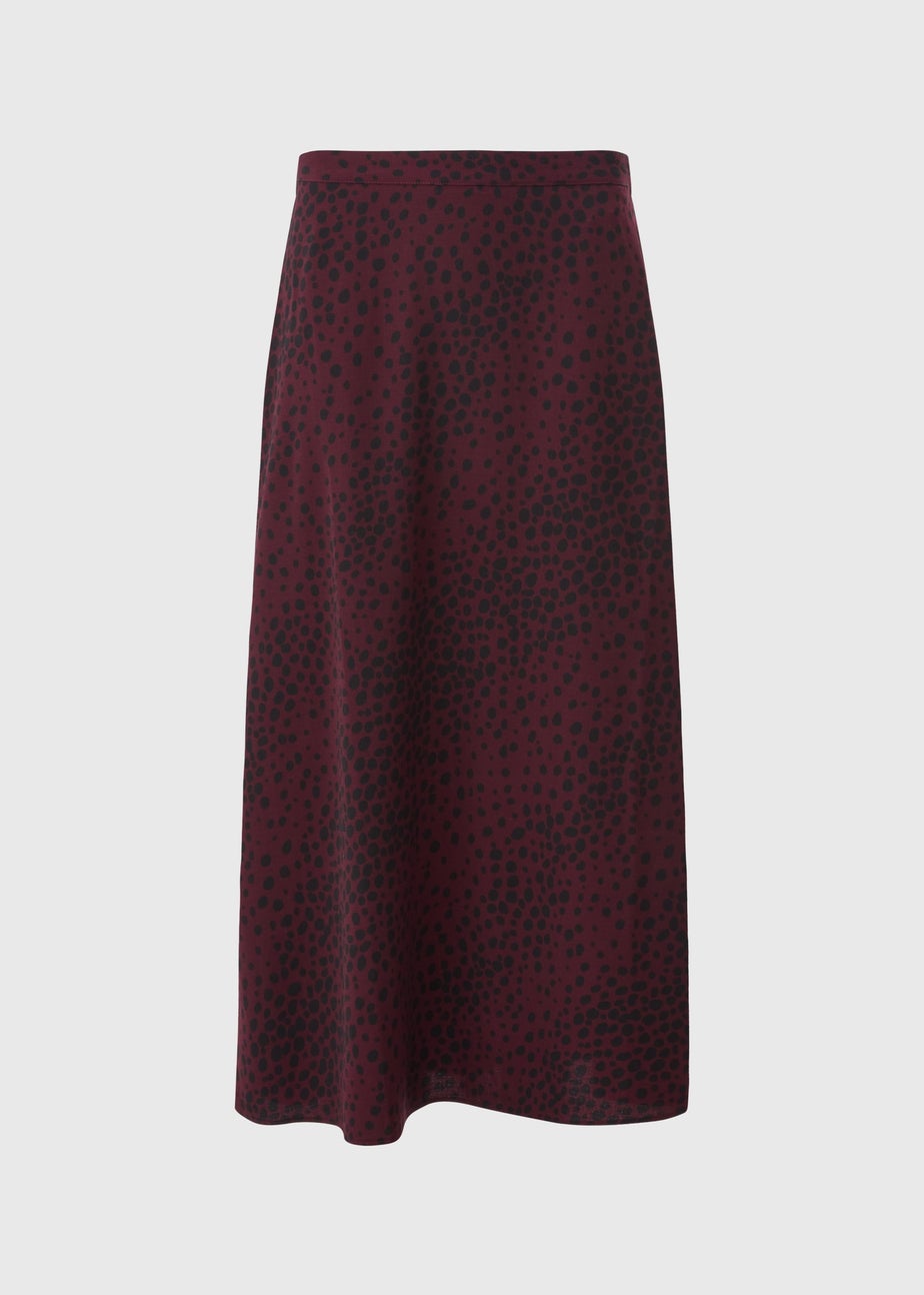 Burgundy Spot Flared Hem Skirt